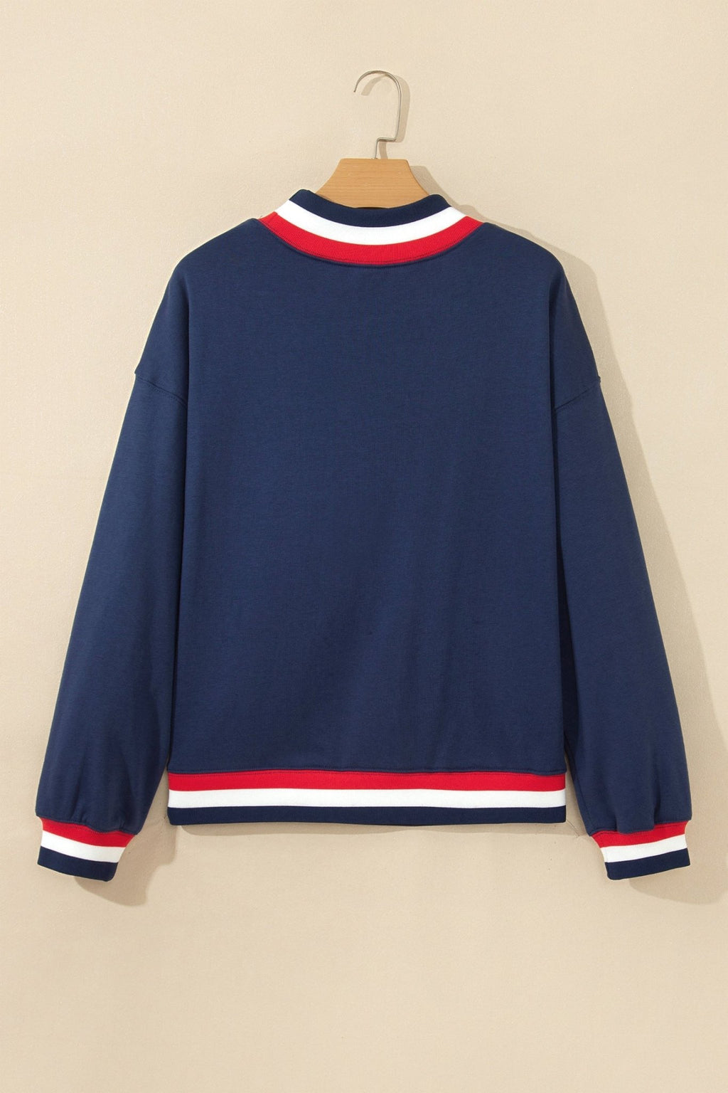 USA Slogan Patch Embroidery Colorblock High Neck Sweatshirt - Rooted & Reckless Co.