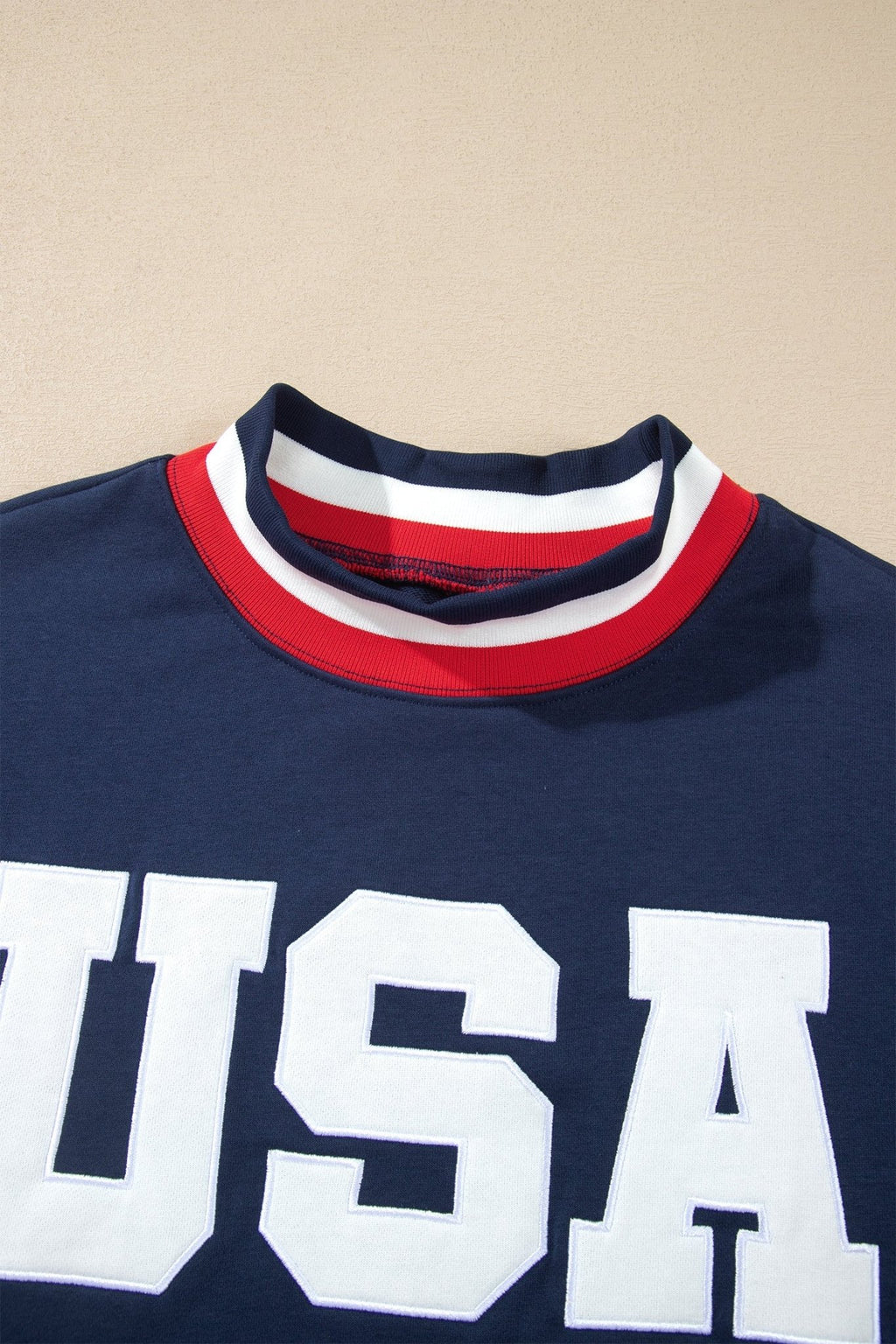USA Slogan Patch Embroidery Colorblock High Neck Sweatshirt - Rooted & Reckless Co.