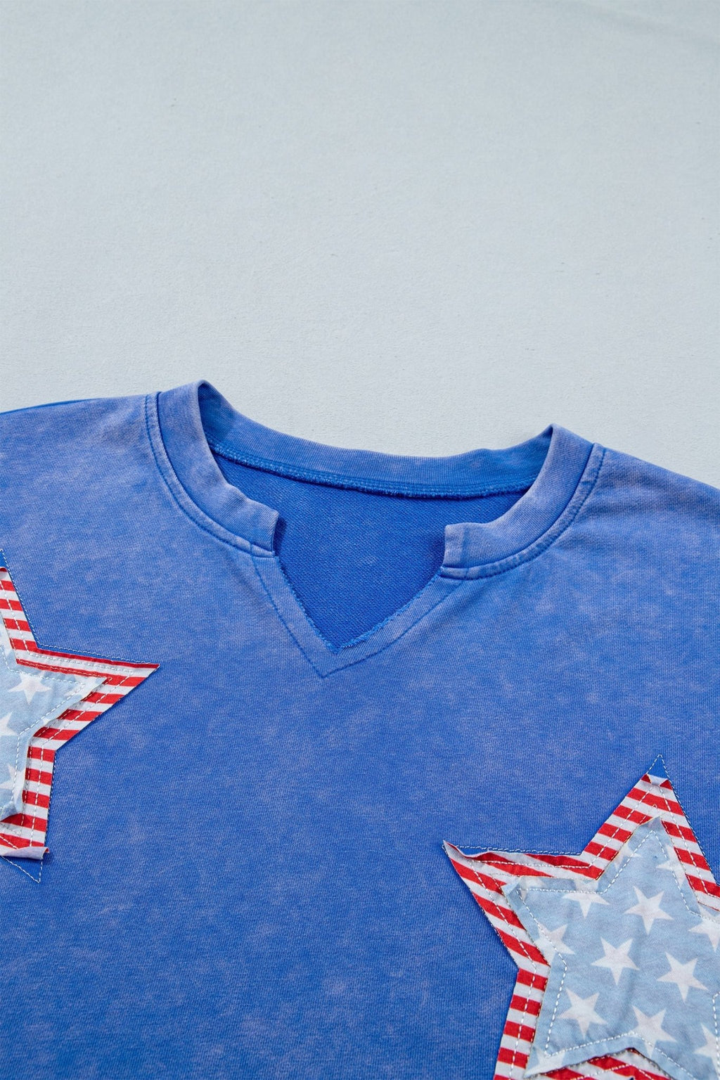 USA Star Patchwork Mineral Wash Notched Neck Tee - Rooted & Reckless Co.