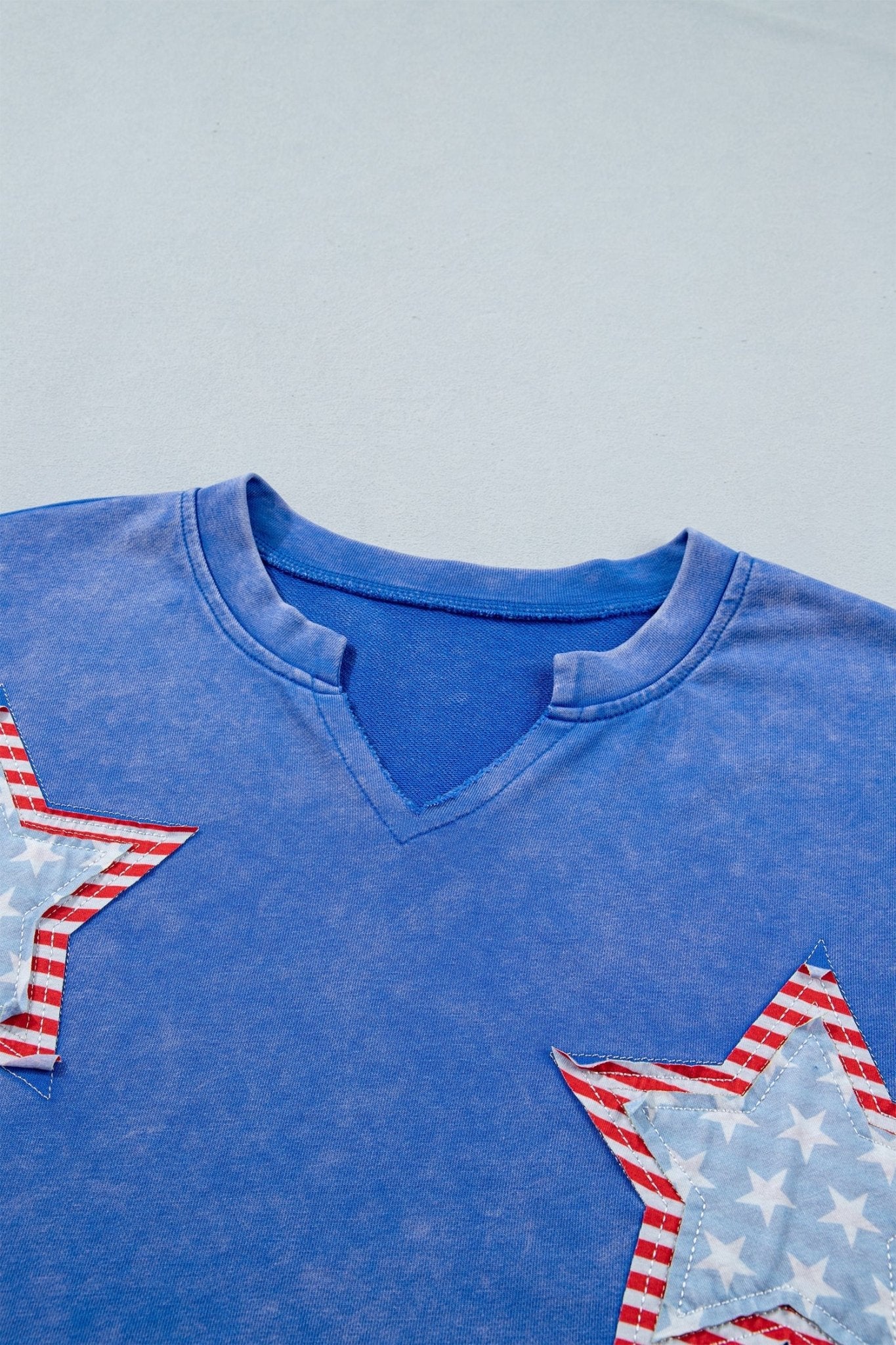 USA Star Patchwork Mineral Wash Notched Neck Tee - Rooted & Reckless Co.