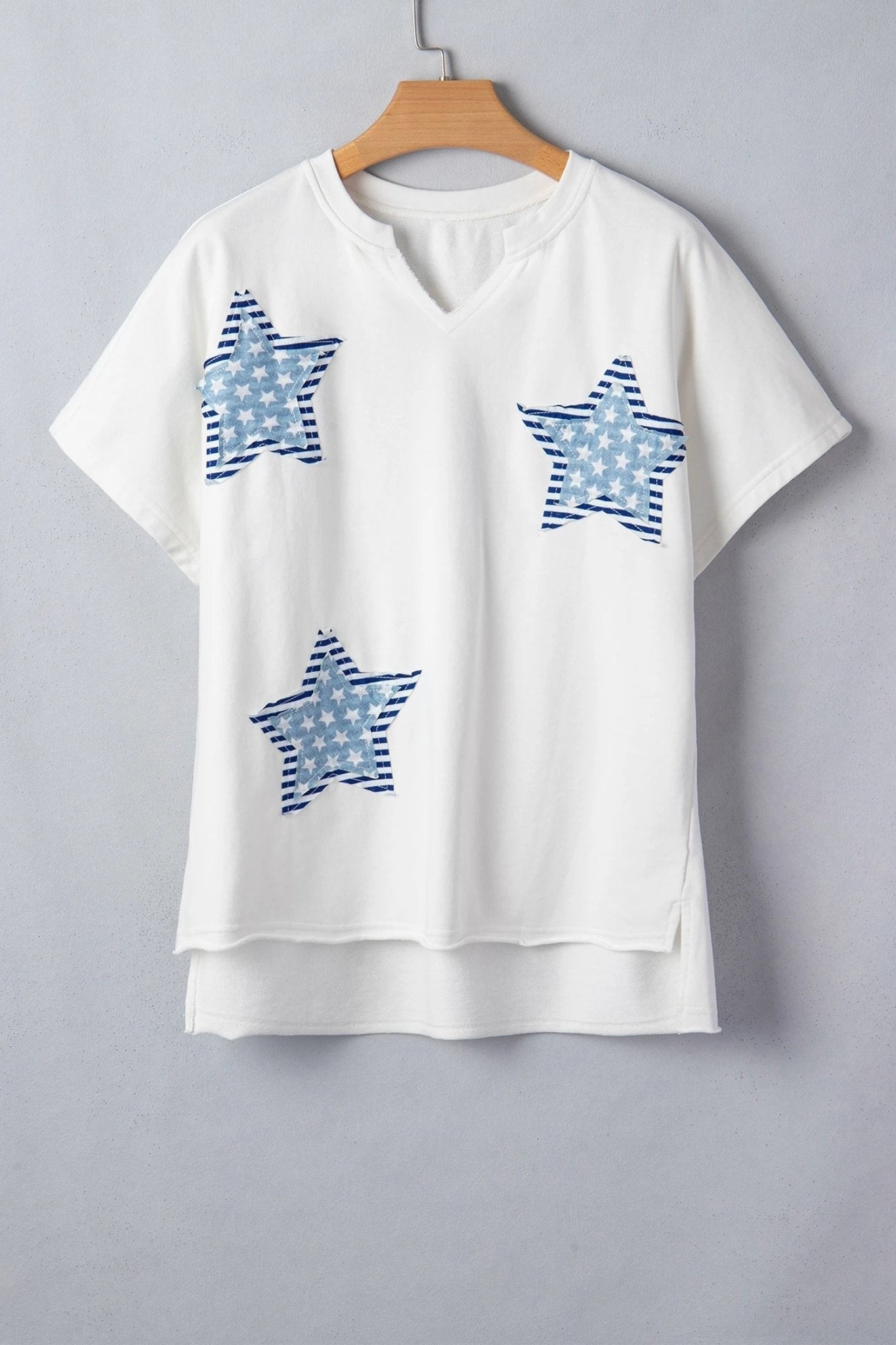 USA Star Patchwork Mineral Wash Notched Neck Tee - Rooted & Reckless Co.