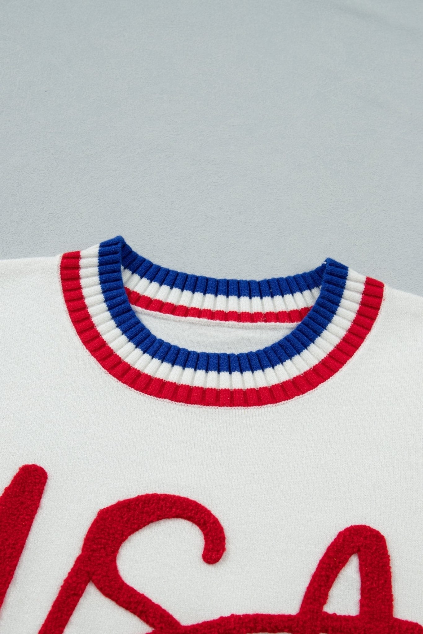 USA Stripe Contrast Trim Short Sleeve Sweater - Rooted & Reckless Co.
