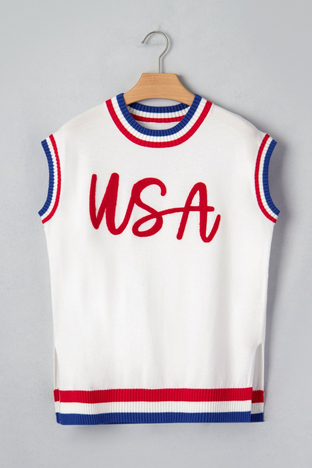 USA Stripe Contrast Trim Short Sleeve Sweater - Rooted & Reckless Co.
