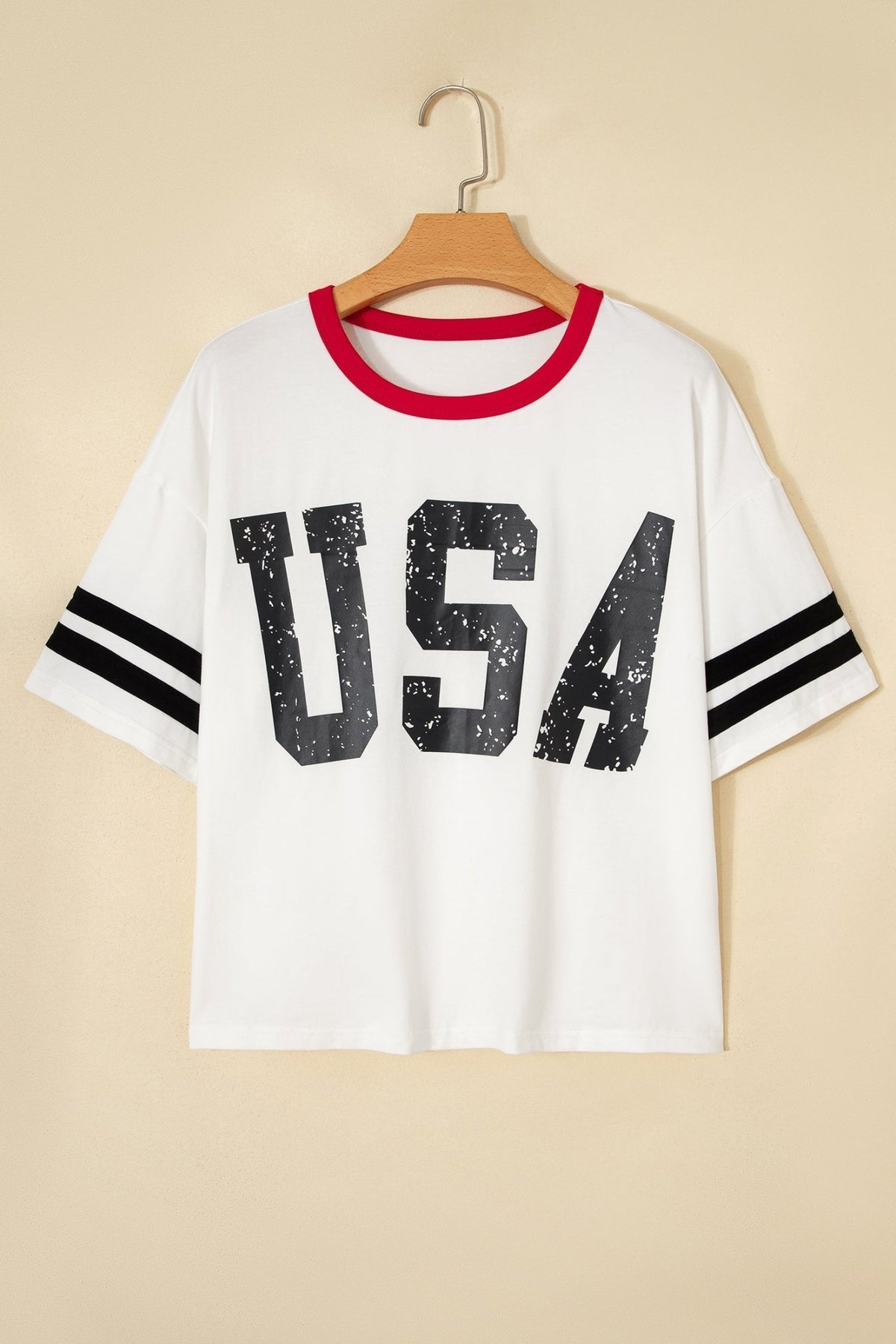 USA Varsity Stripe Trim Short Sleeve Tee - Rooted & Reckless Co.