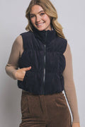Vanilla Monkey Reversible Cropped Corduroy Puffer Western Vest — Two-Sided Designs with Zip-Up Closure (black available) - Rooted & Reckless Co.