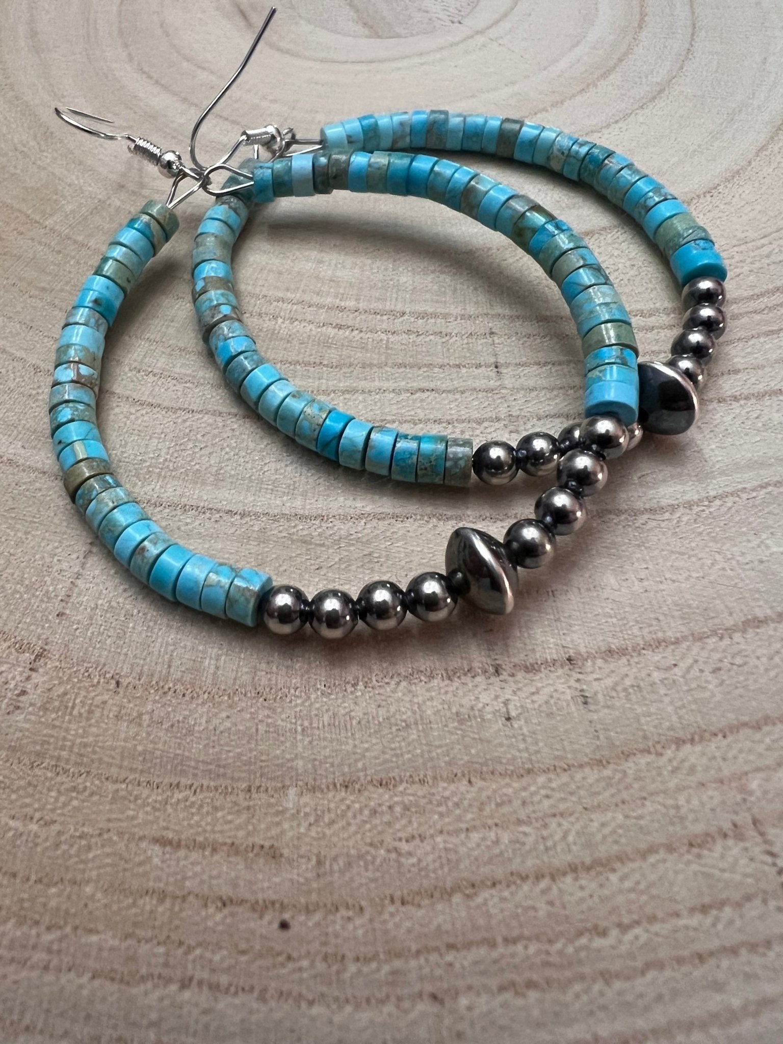 Variscite Turquoise Hoop Earrings with Sterling Pearl & Saucer - Rooted & Reckless Co.