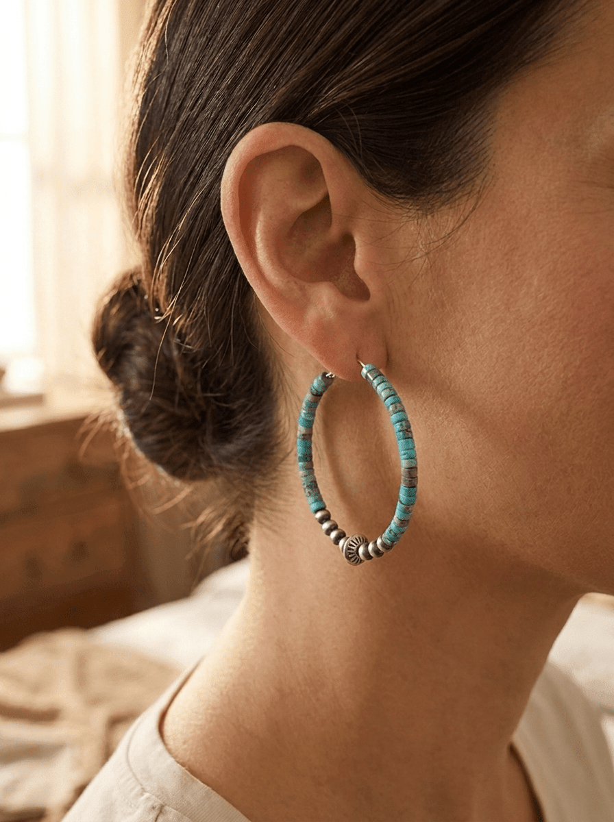 Variscite Turquoise Hoop Earrings with Sterling Pearl & Saucer - Rooted & Reckless Co.