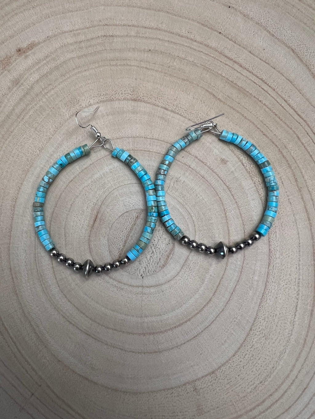 Variscite Turquoise Hoop Earrings with Sterling Pearl & Saucer - Rooted & Reckless Co.