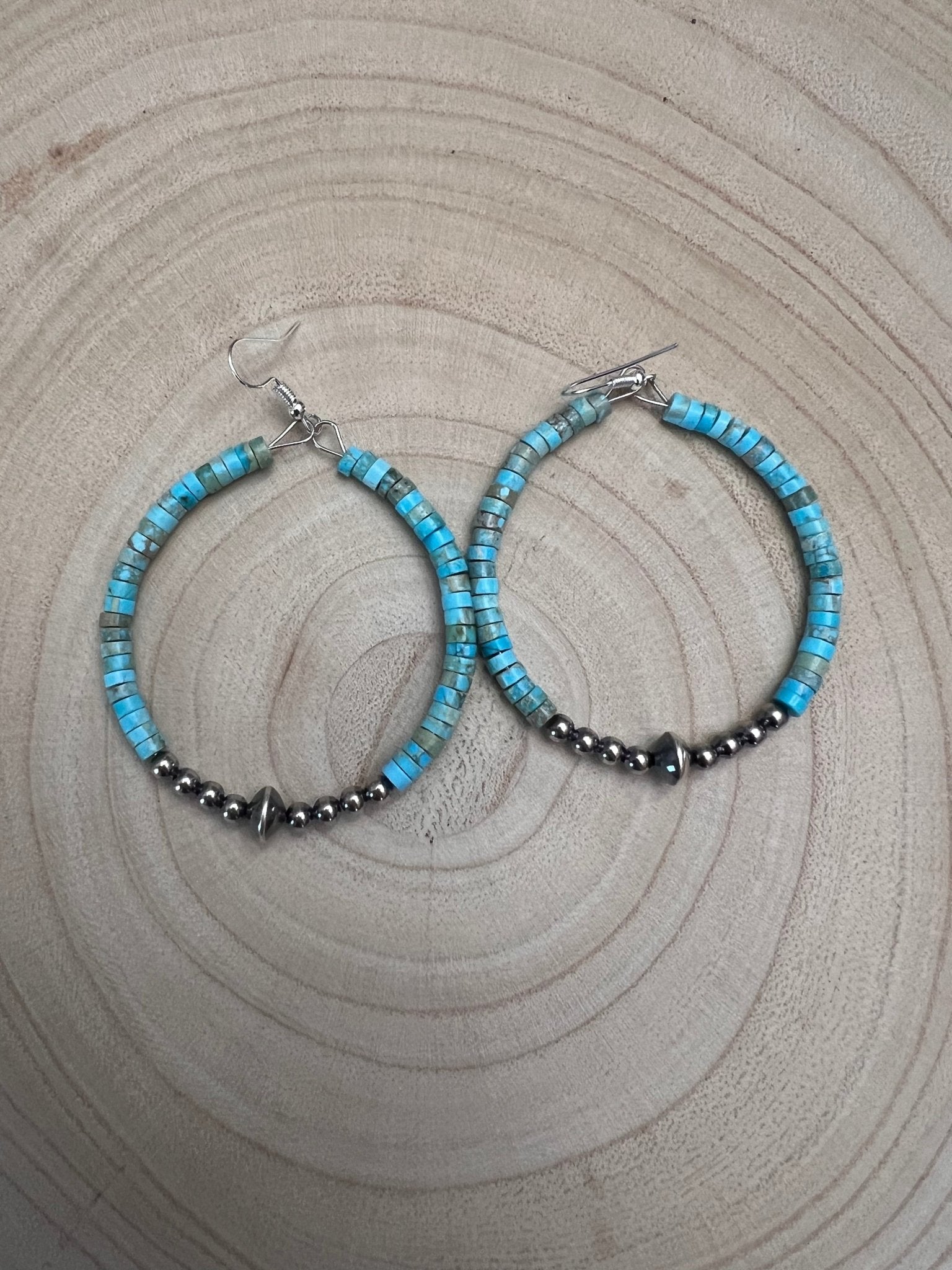 Variscite Turquoise Hoop Earrings with Sterling Pearl & Saucer - Rooted & Reckless Co.