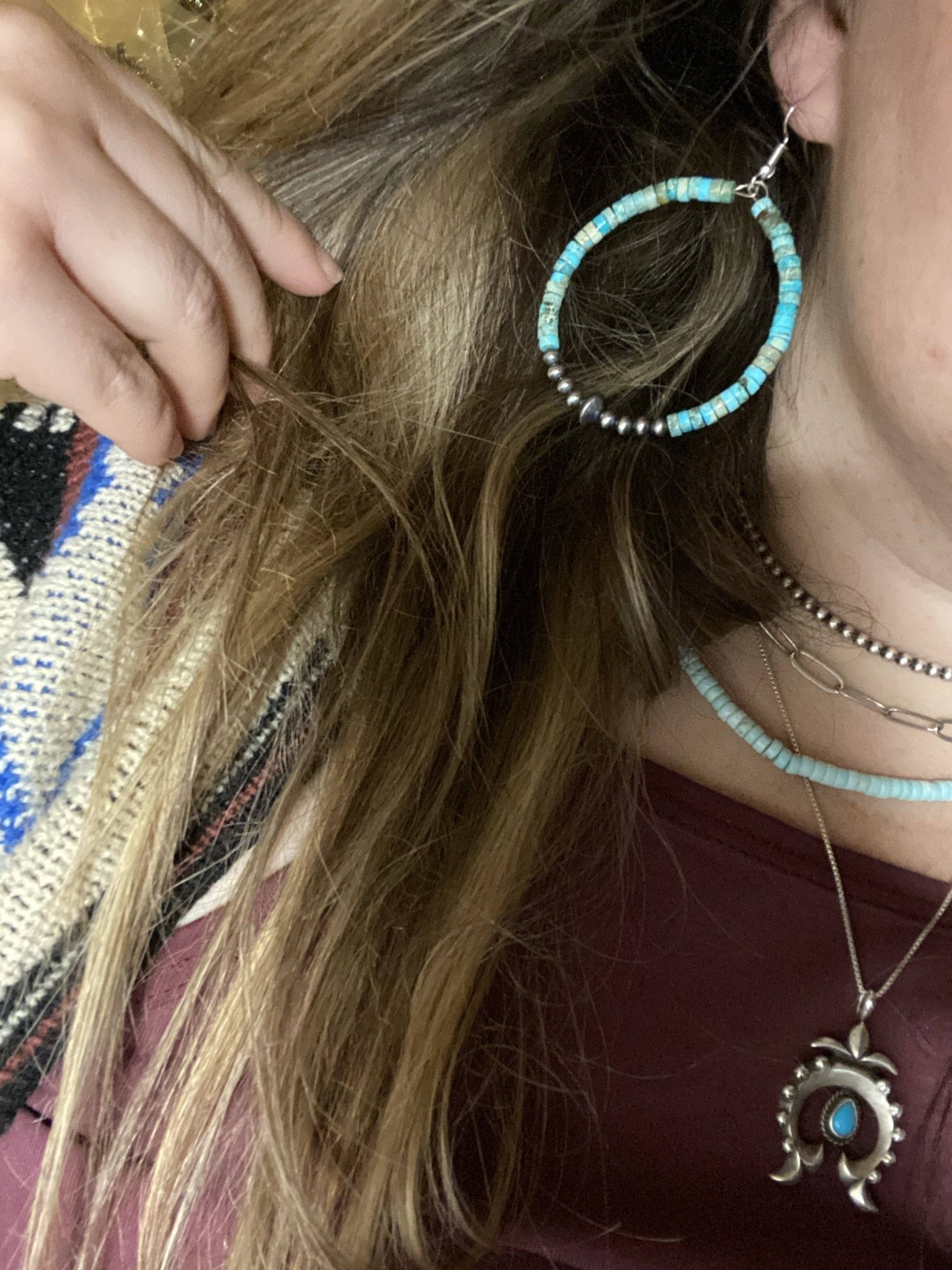 Variscite Turquoise Hoop Earrings with Sterling Pearl & Saucer - Rooted & Reckless Co.