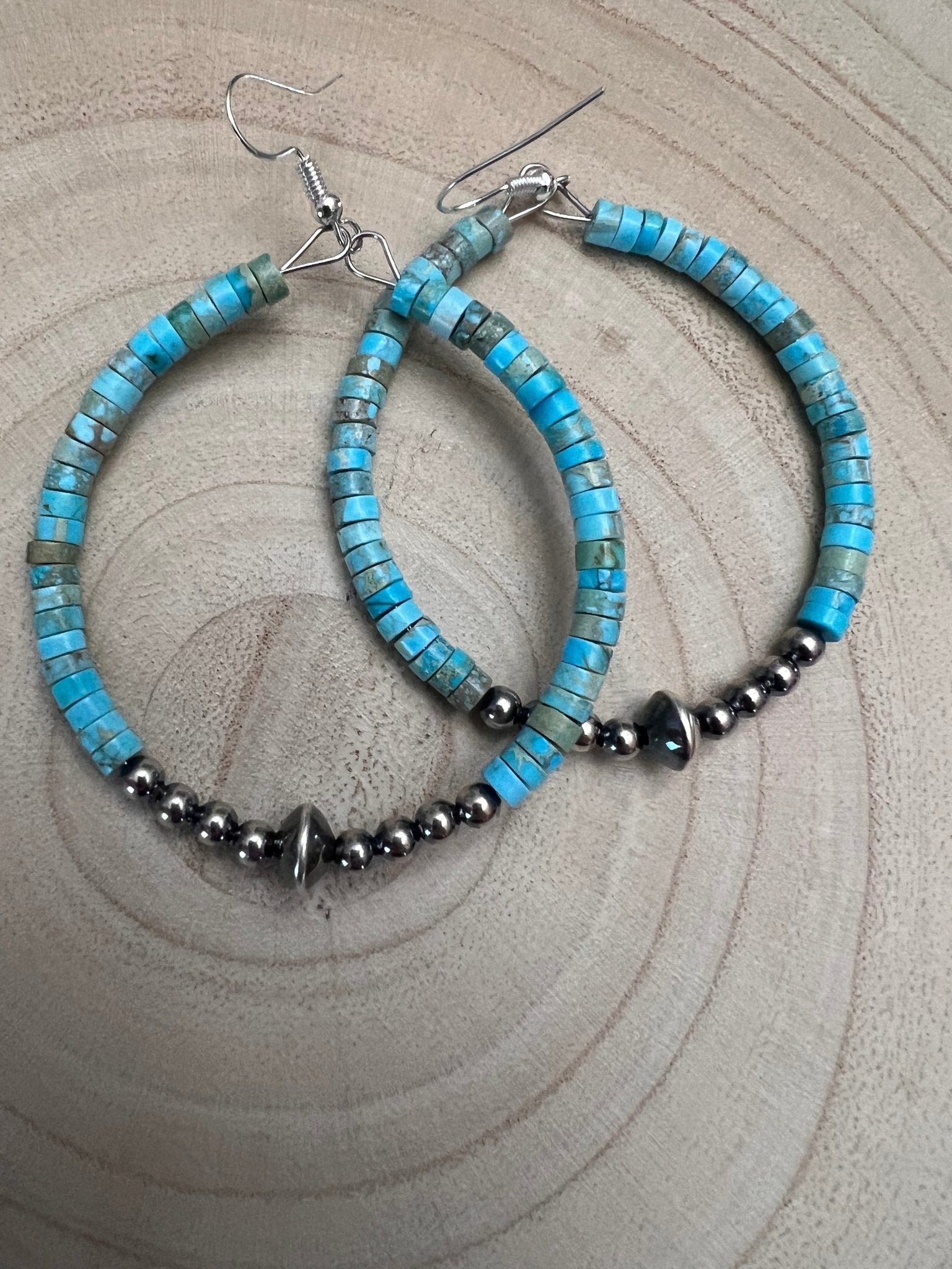 Variscite Turquoise Hoop Earrings with Sterling Pearl & Saucer - Rooted & Reckless Co.