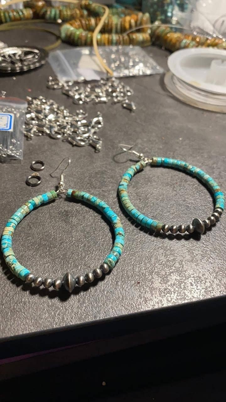 Variscite Turquoise Hoop Earrings with Sterling Pearl & Saucer - Rooted & Reckless Co.