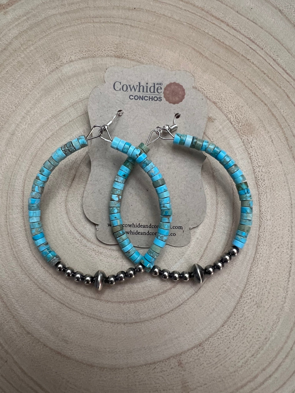 Variscite Turquoise Hoop Earrings with Sterling Pearl & Saucer - Rooted & Reckless Co.