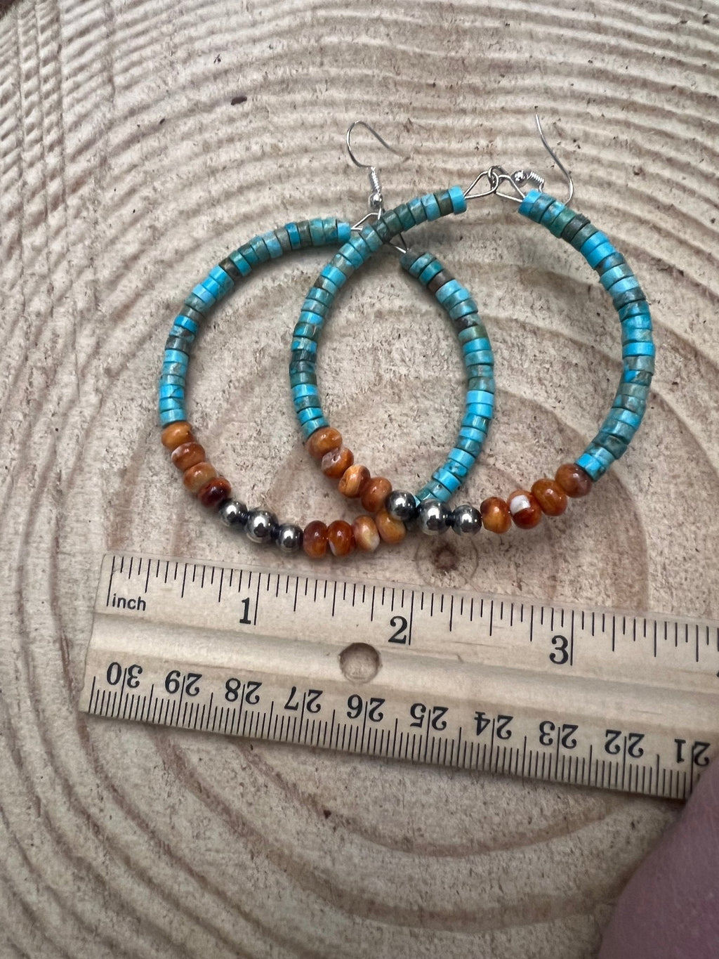 Variscite Turquoise & Spiny Oyster 2.25” Statement Hoop Earrings with Sterling Pearl - Rooted & Reckless Co.