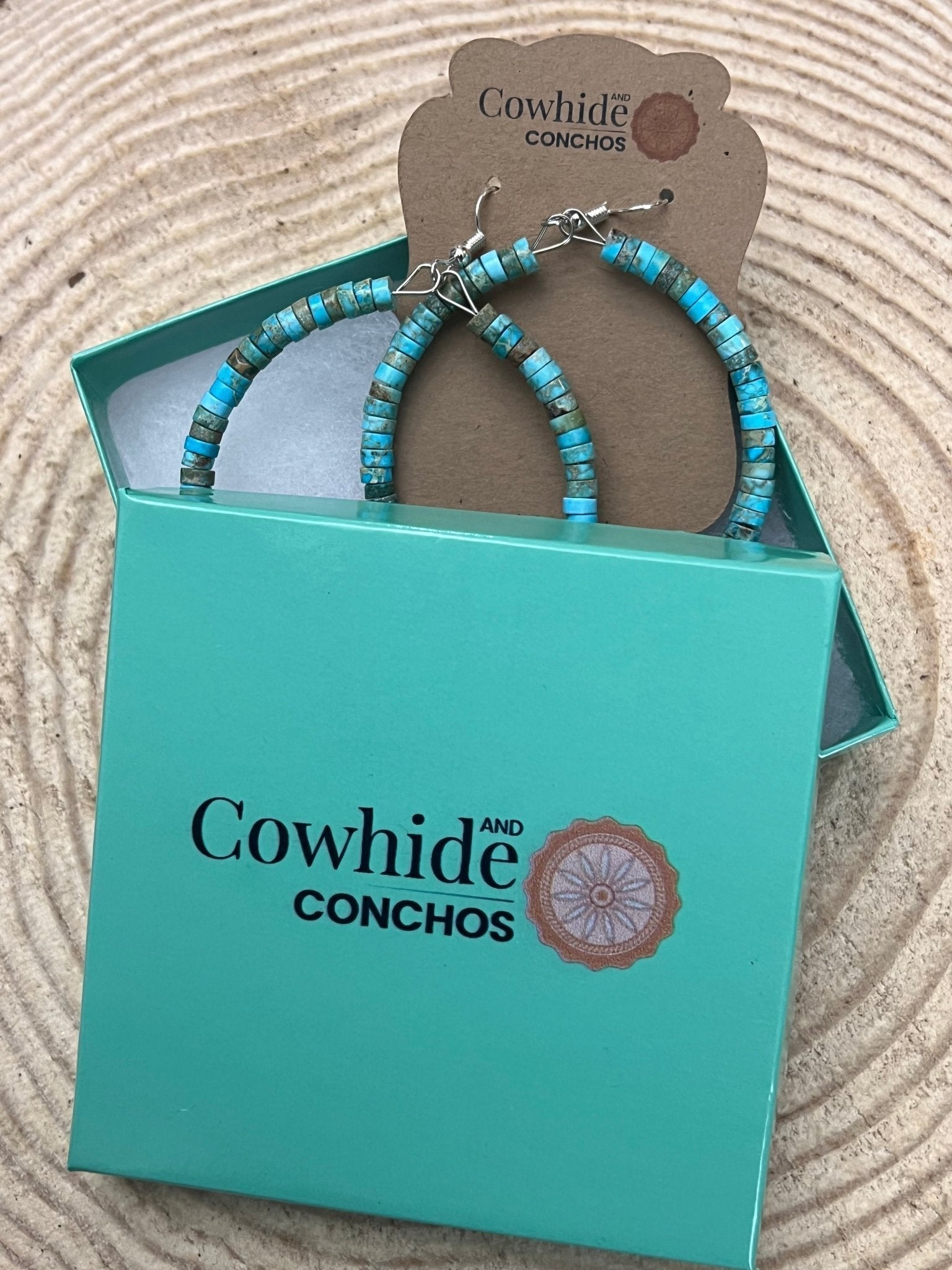 Variscite Turquoise & Spiny Oyster 2.25” Statement Hoop Earrings with Sterling Pearl - Rooted & Reckless Co.