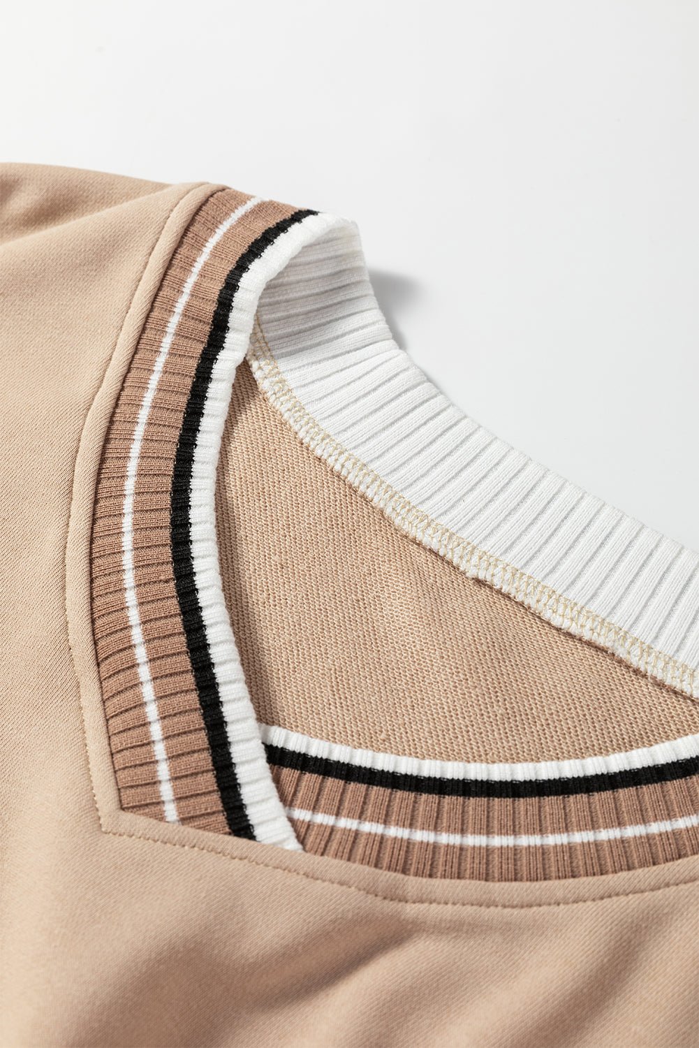 Varsity Contrast Stripe Trim V-Neck Sweatshirt - Rooted & Reckless Co.