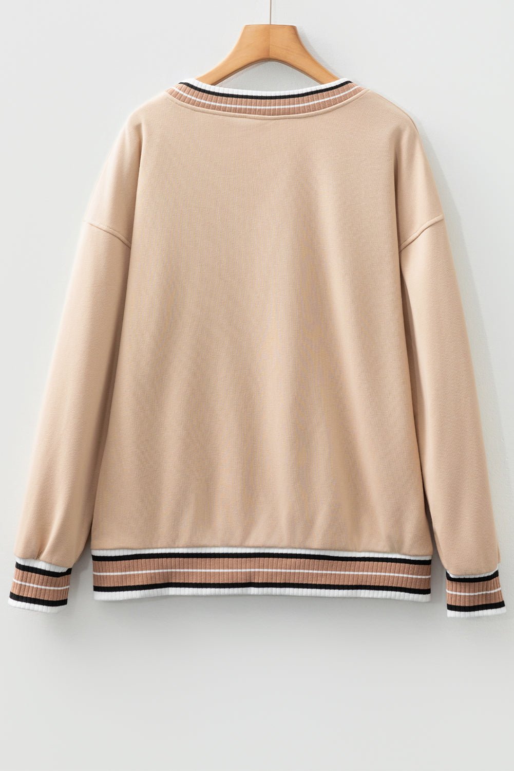 Varsity Contrast Stripe Trim V-Neck Sweatshirt - Rooted & Reckless Co.