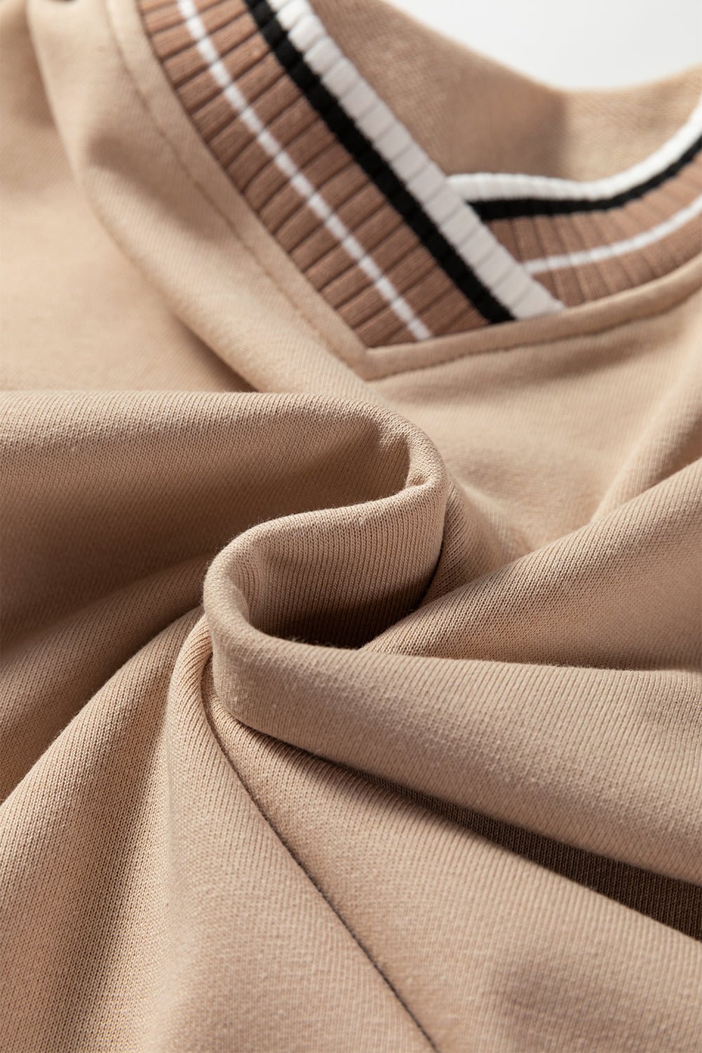 Varsity Contrast Stripe Trim V-Neck Sweatshirt - Rooted & Reckless Co.