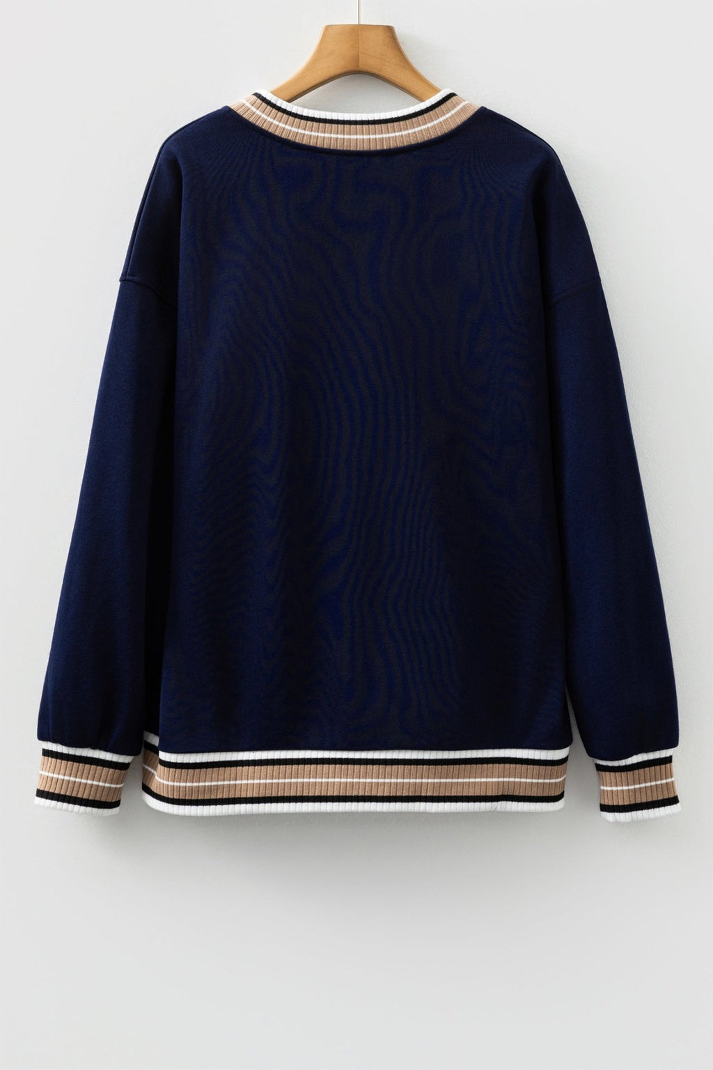 Varsity Contrast Stripe Trim V-Neck Sweatshirt - Rooted & Reckless Co.