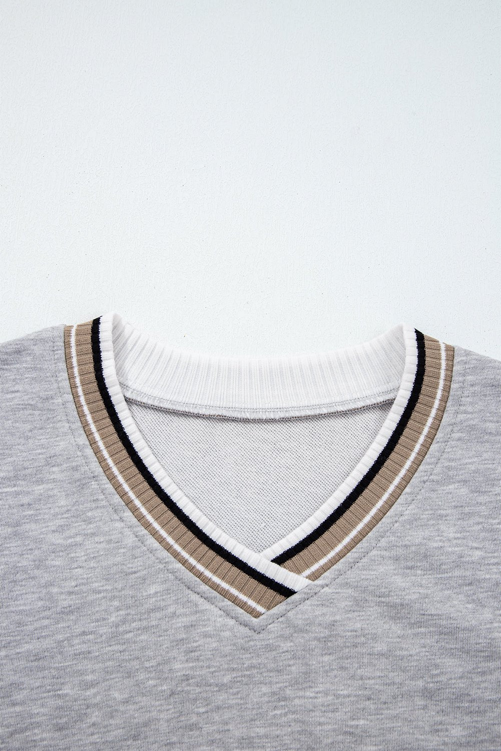 Varsity Contrast Stripe Trim V-Neck Sweatshirt - Rooted & Reckless Co.
