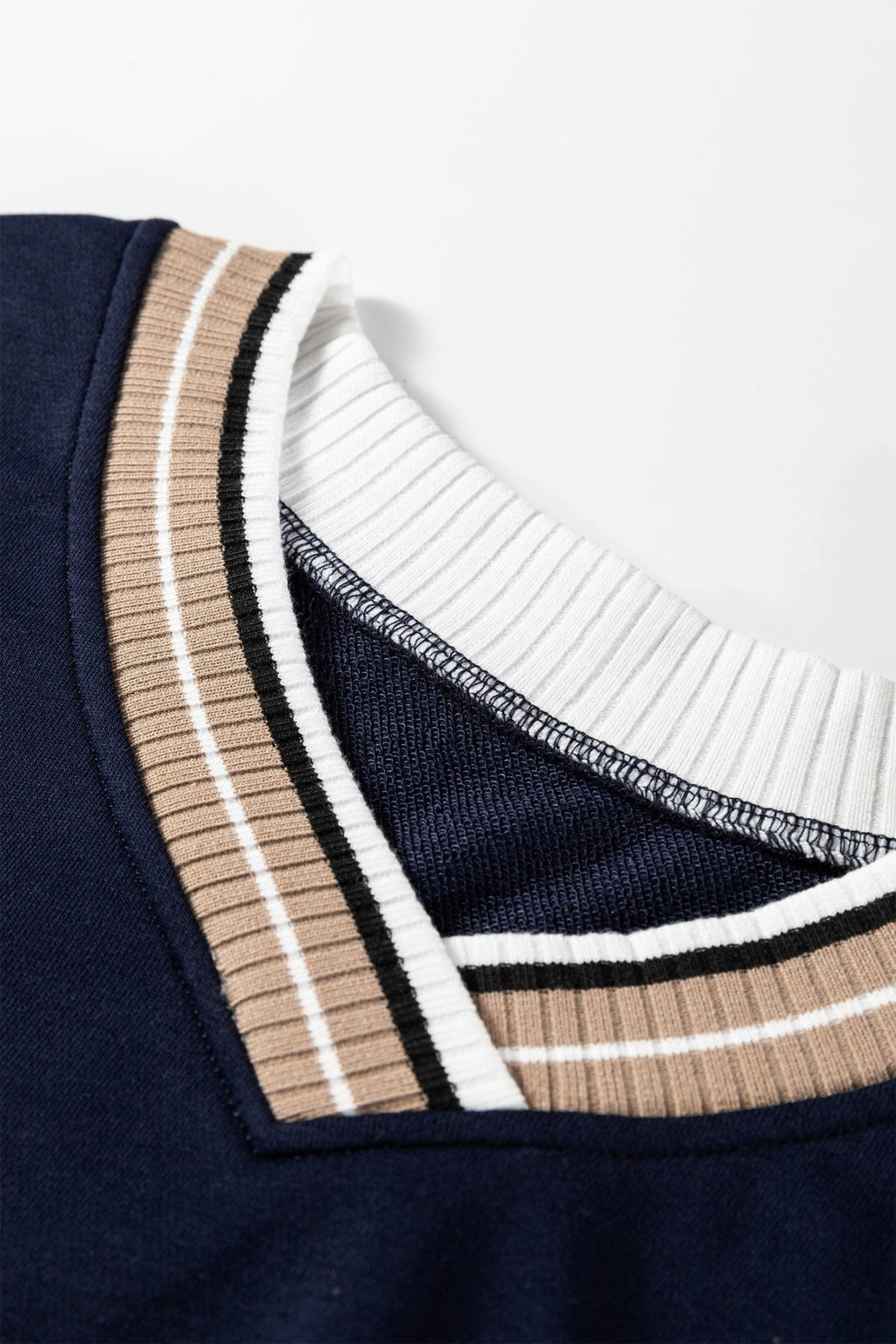 Varsity Contrast Stripe Trim V-Neck Sweatshirt - Rooted & Reckless Co.