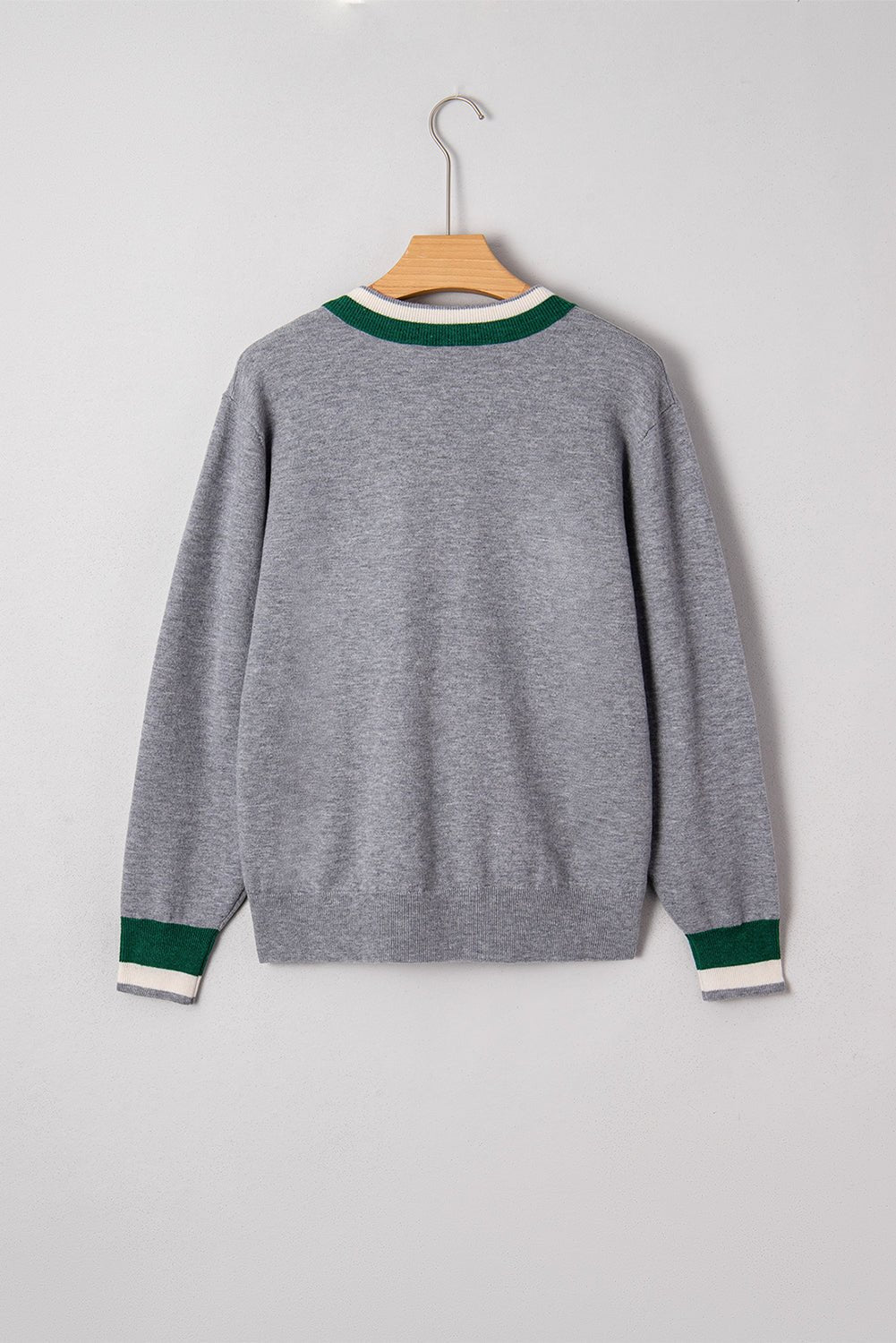 Varsity Stripe Contrast Trim V-Neck Sweater - Rooted & Reckless Co.