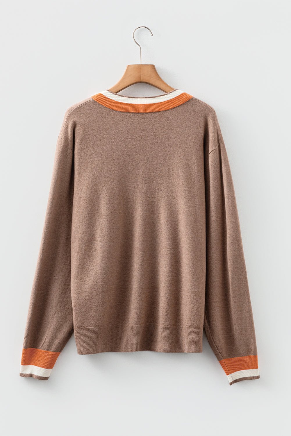 Varsity Stripe Contrast Trim V-Neck Sweater - Rooted & Reckless Co.