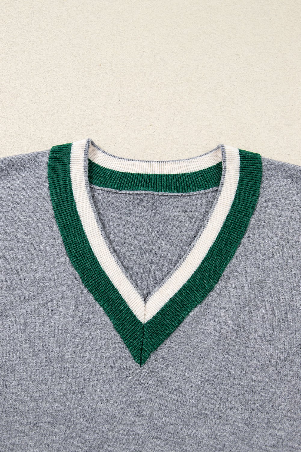 Varsity Stripe Contrast Trim V-Neck Sweater - Rooted & Reckless Co.