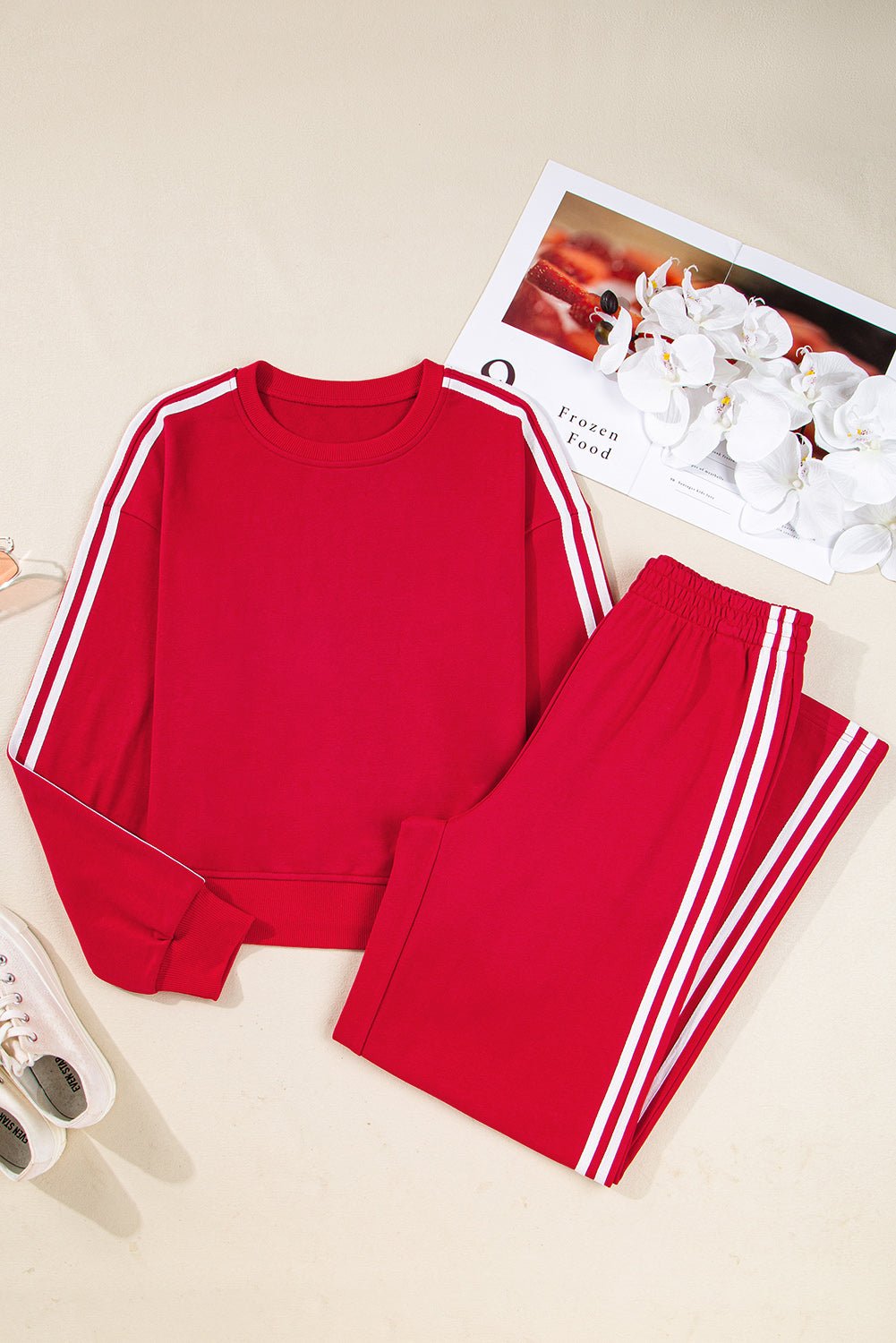 Varsity Stripe Crewneck Pullover & Sweatpants Set - Rooted & Reckless Co.