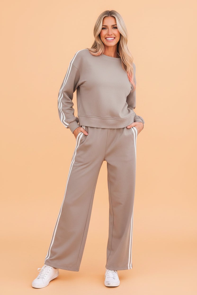 Varsity Stripe Crewneck Pullover & Sweatpants Set - Rooted & Reckless Co.