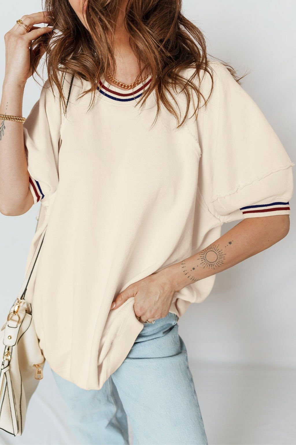 Varsity Stripe Cuffed Short Sleeve Tunic Top - Rooted & Reckless Co.