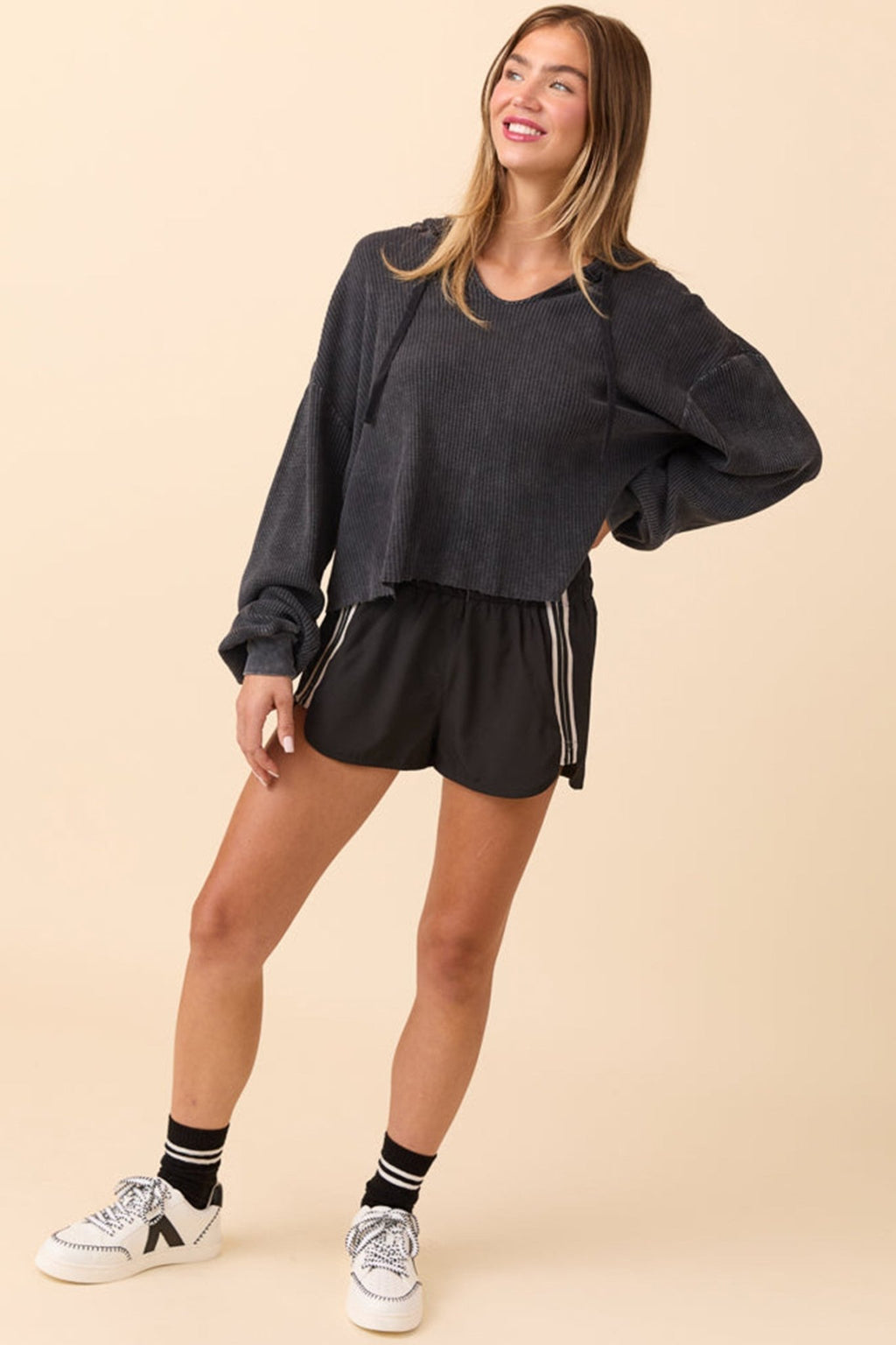 Varsity Stripe Elastic Waist Athleisure Shorts - Rooted & Reckless Co.