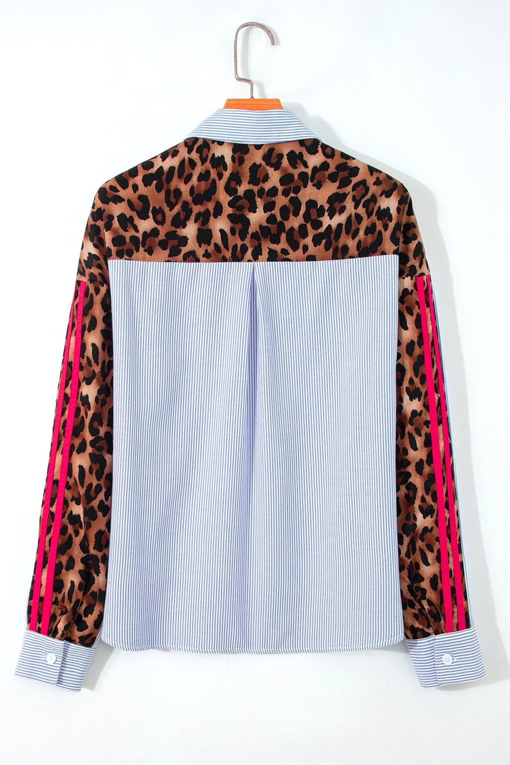 Varsity Stripe Leopard Patchwork Button Down Shirt - Rooted & Reckless Co.