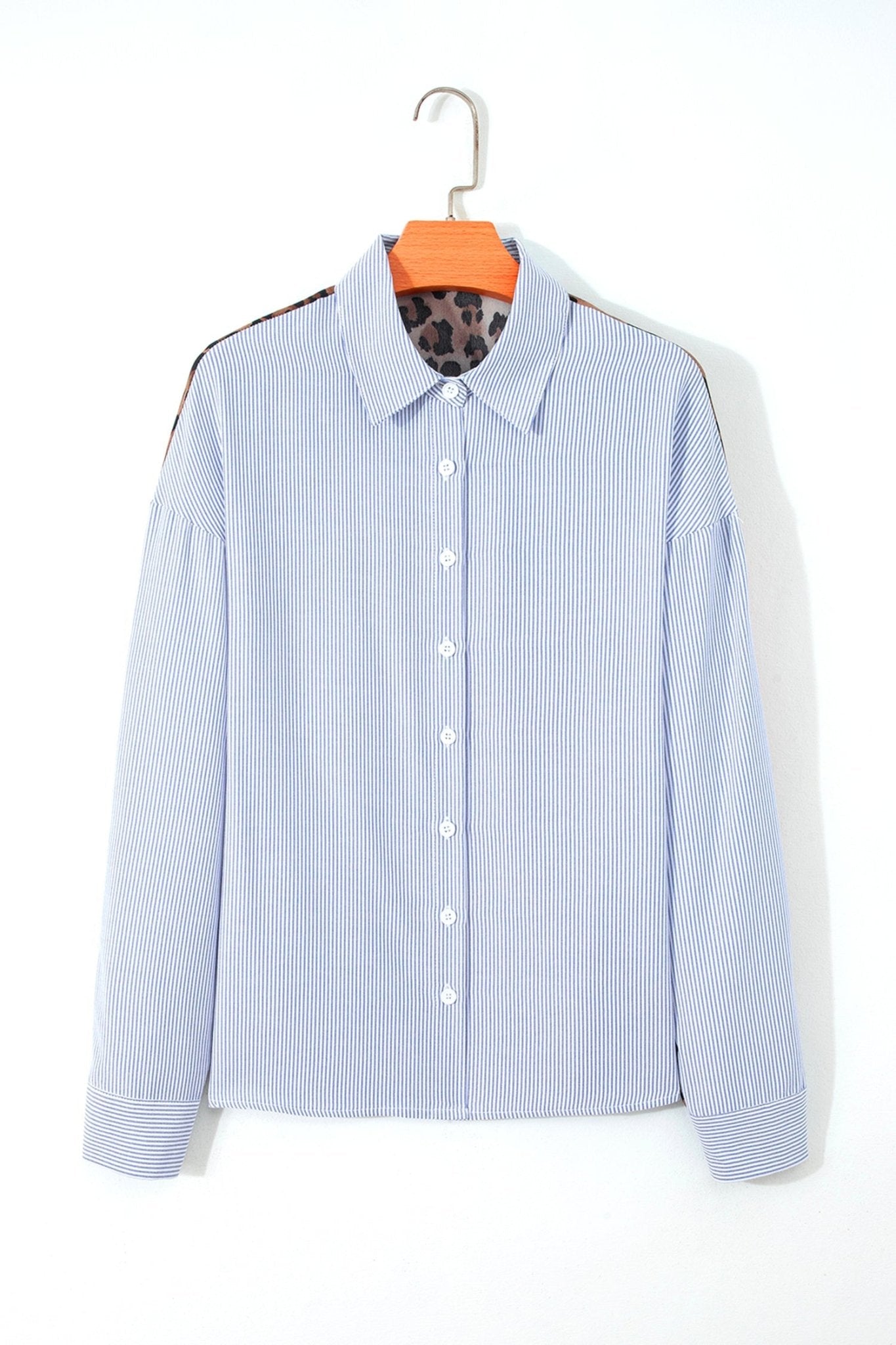 Varsity Stripe Leopard Patchwork Button Down Shirt - Rooted & Reckless Co.