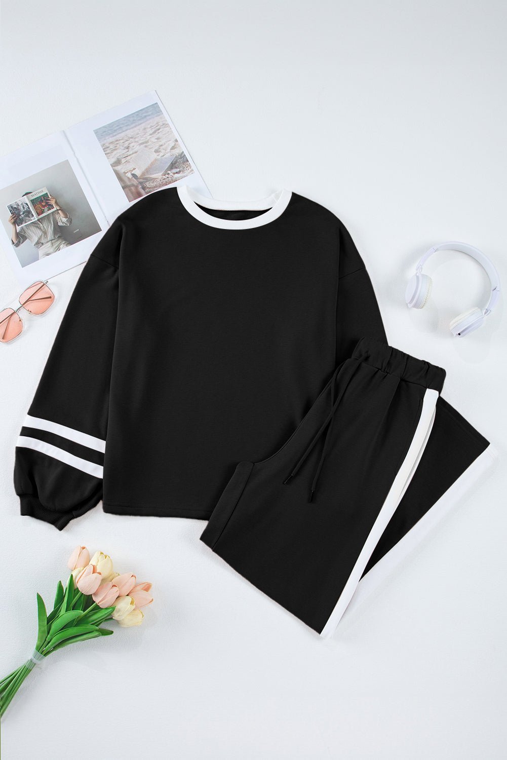 Varsity Stripe Pullover and Drawstring Pant Set - Rooted & Reckless Co.