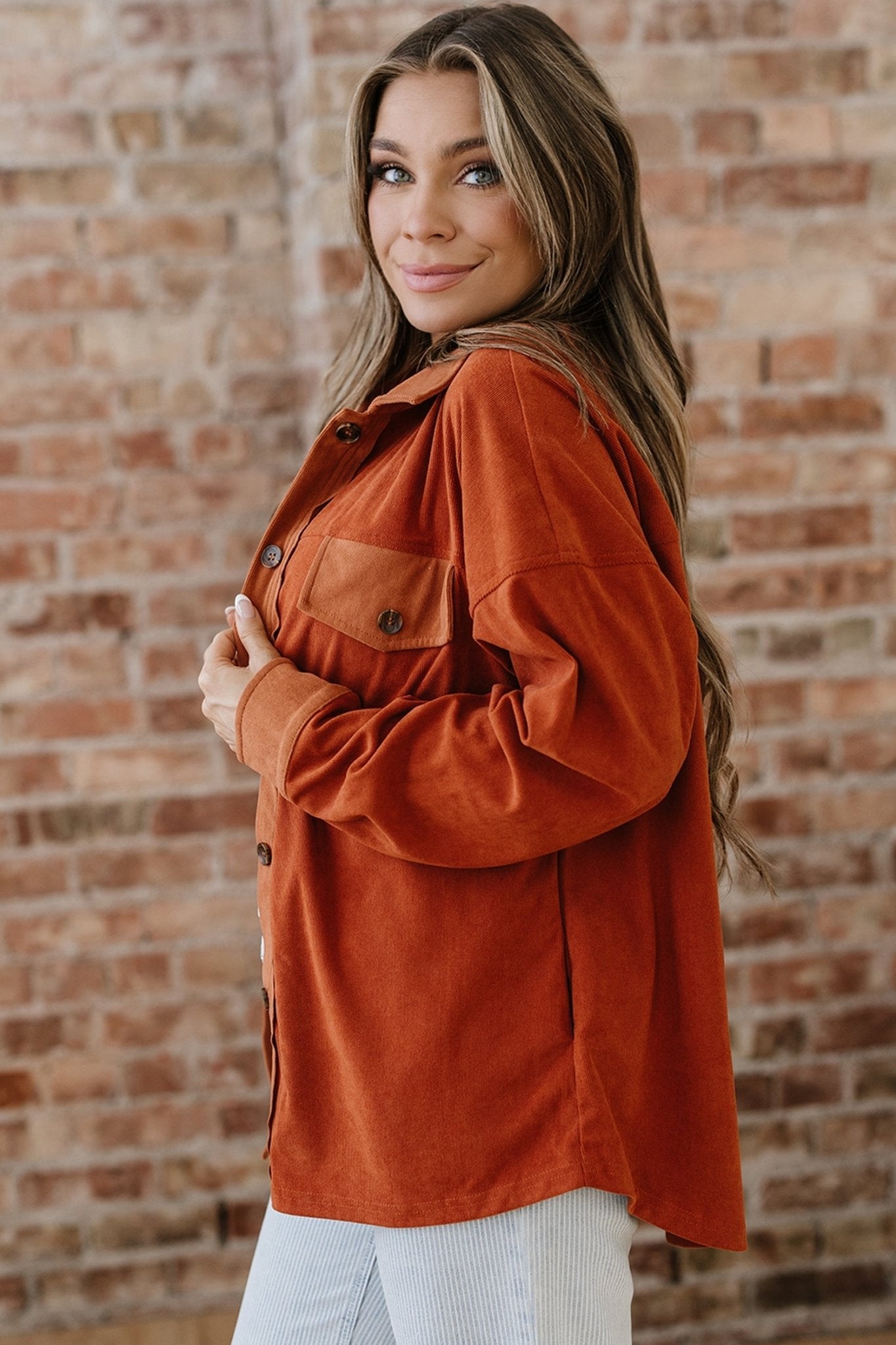 Velvet Button-Up Flap Pocket Drop Shoulder Shacket - Rooted & Reckless Co.