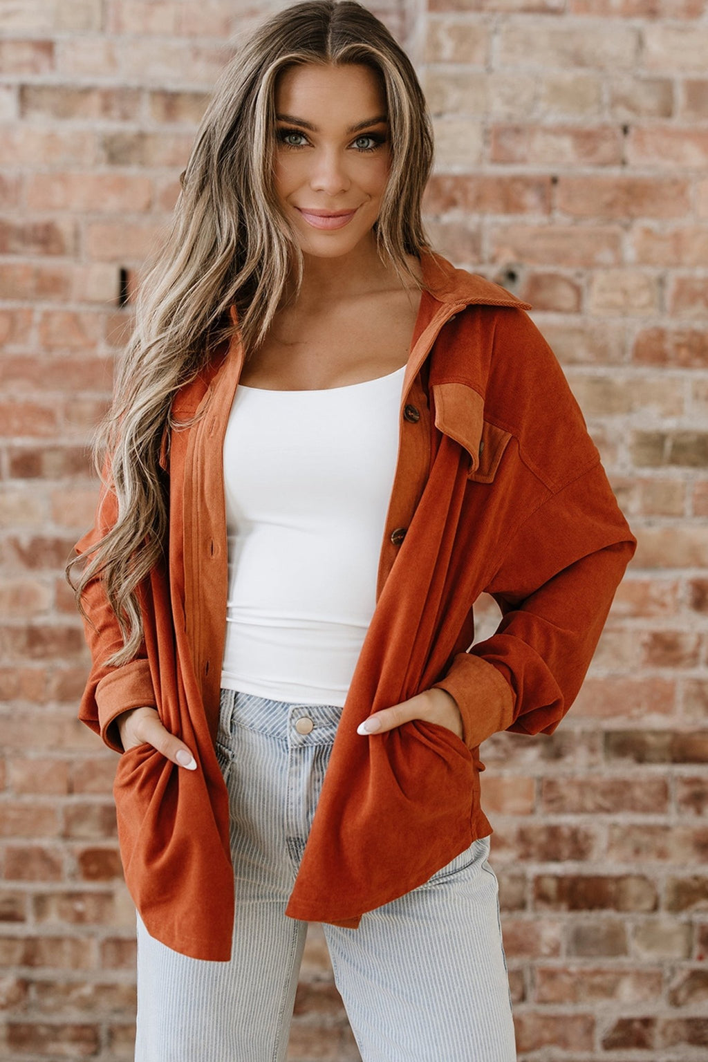 Velvet Button-Up Flap Pocket Drop Shoulder Shacket - Rooted & Reckless Co.