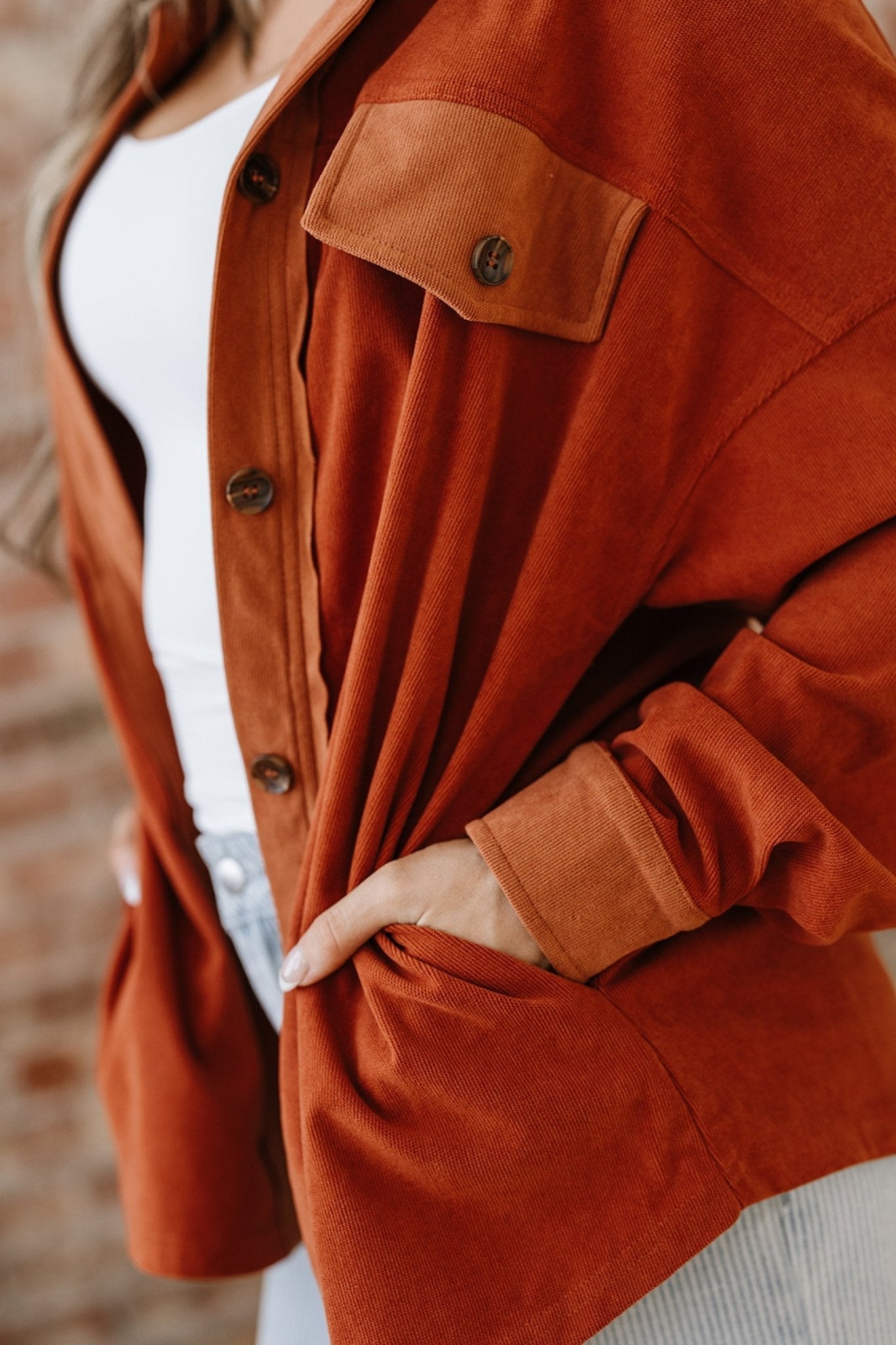 Velvet Button-Up Flap Pocket Drop Shoulder Shacket - Rooted & Reckless Co.