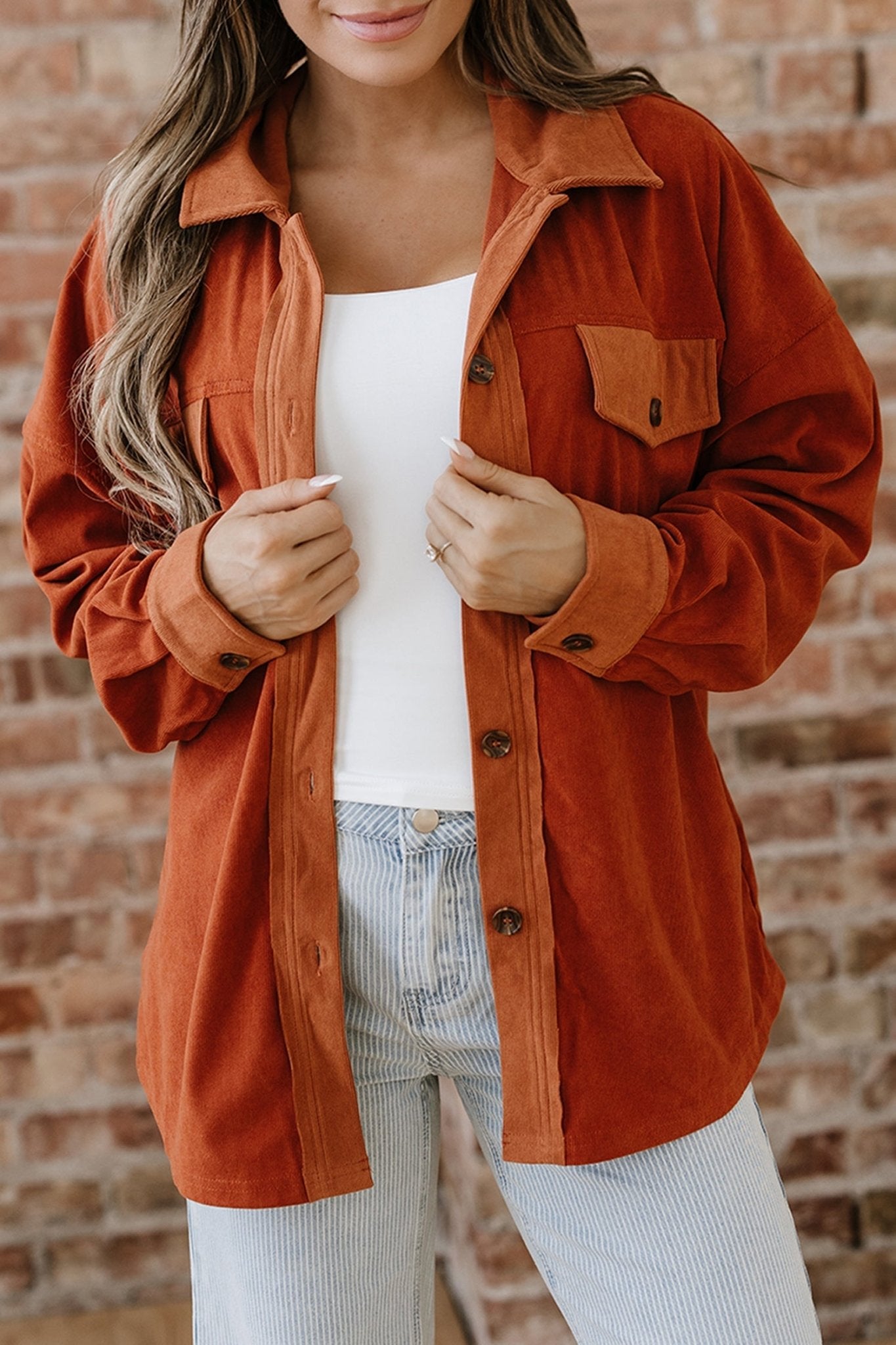 Velvet Button-Up Flap Pocket Drop Shoulder Shacket - Rooted & Reckless Co.