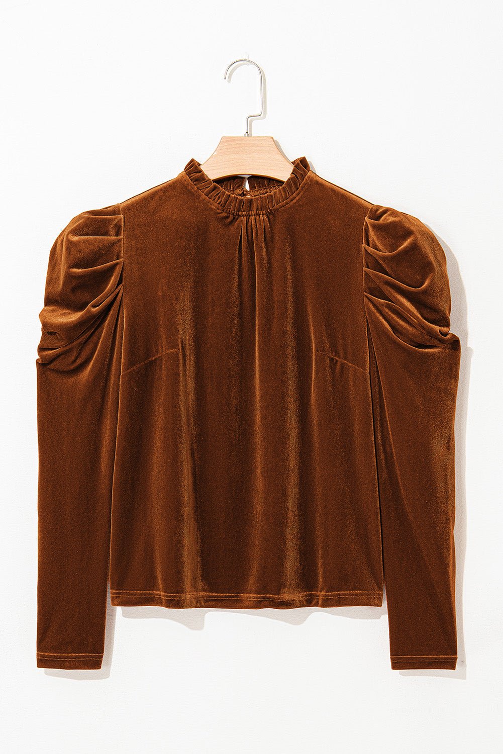Velvet Frilled Neck Puff Sleeve Top - Rooted & Reckless Co.