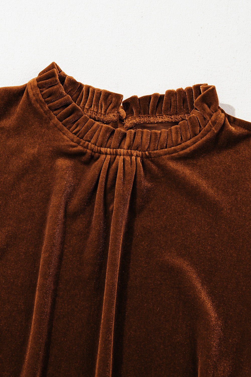 Velvet Frilled Neck Puff Sleeve Top - Rooted & Reckless Co.