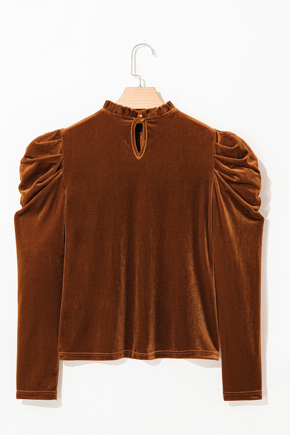 Velvet Frilled Neck Puff Sleeve Top - Rooted & Reckless Co.