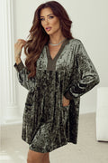 Velvet Long Sleeve V-Neck Side Pocket Dress - Rooted & Reckless Co.