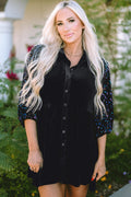 Velvet Sequin Puff Sleeve Buttoned Peplum Shirt - Rooted & Reckless Co.