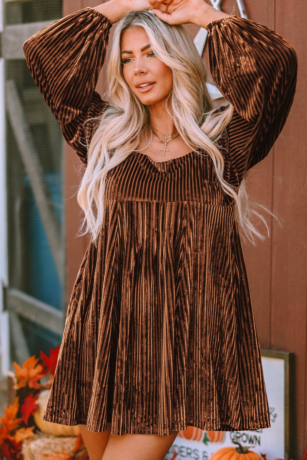 Velvet Tie-Back Square Neck Babydoll Dress - Rooted & Reckless Co.