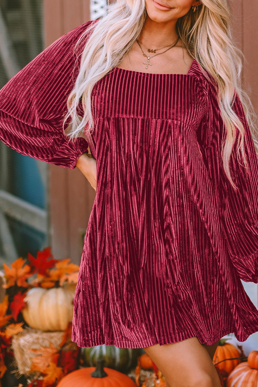 Velvet Tie-Back Square Neck Babydoll Dress - Rooted & Reckless Co.