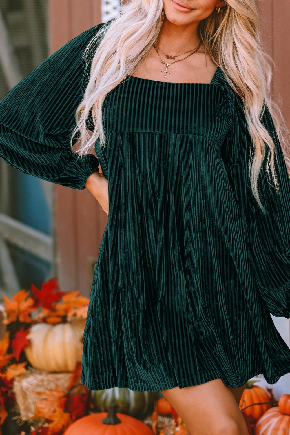 Velvet Tie-Back Square Neck Babydoll Dress - Rooted & Reckless Co.