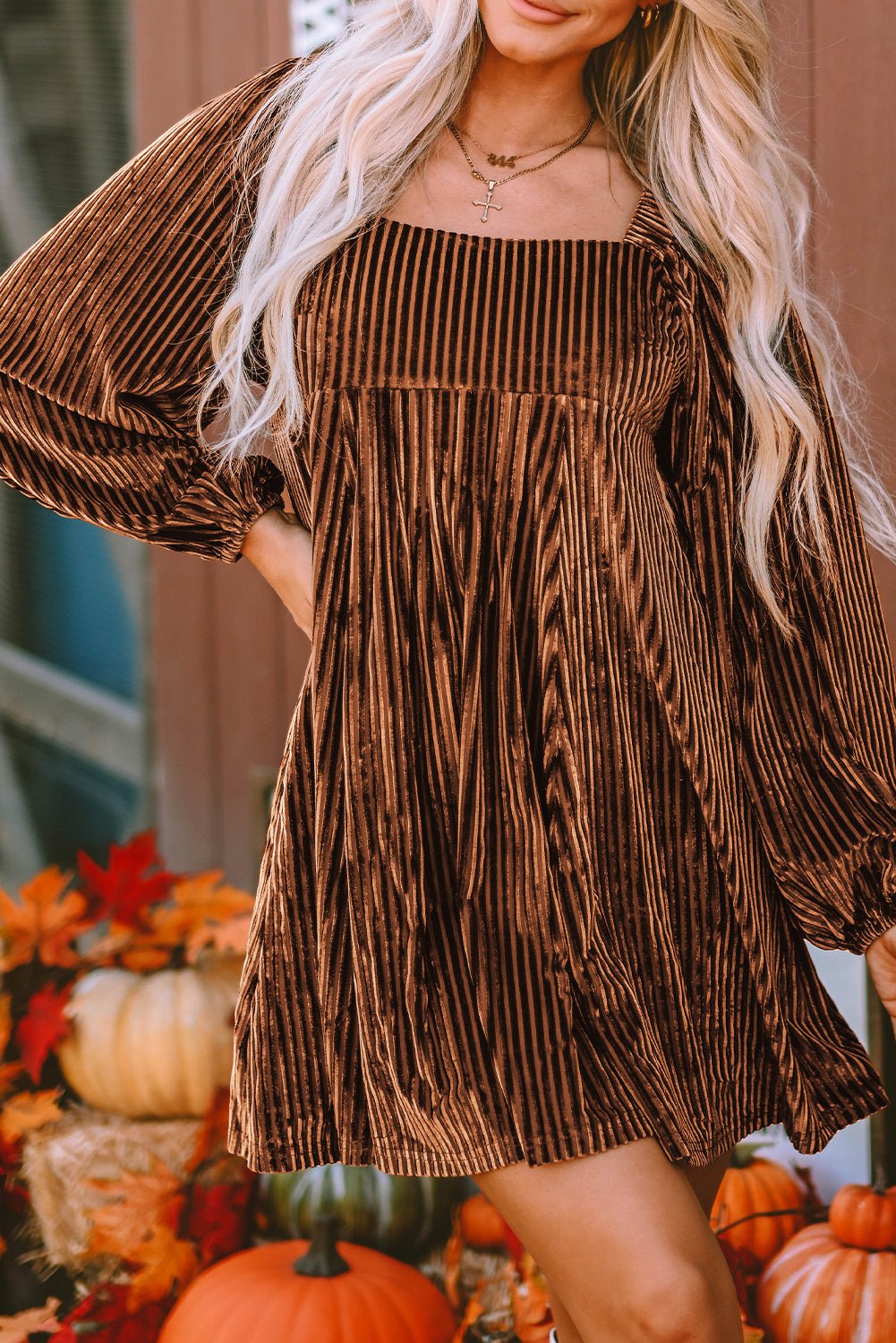 Velvet Tie-Back Square Neck Babydoll Dress - Rooted & Reckless Co.