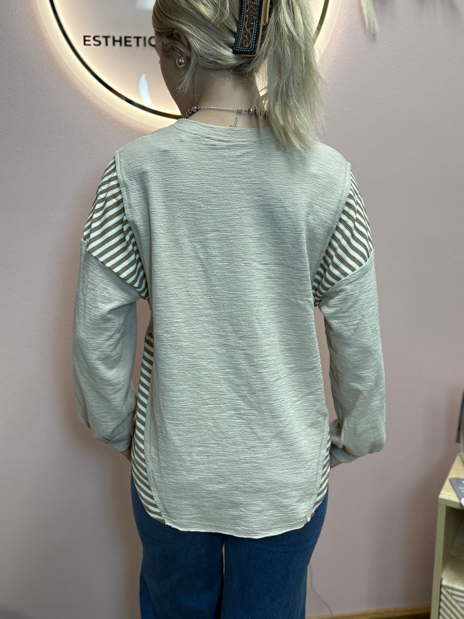 VERY J "Wild West Cowgirls" Western Graphic Knit Top — Oversized Mixed Media (Taupe or Olive) - Rooted & Reckless Co.