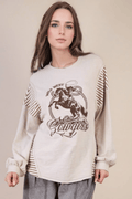 VERY J "Wild West Cowgirls" Western Graphic Knit Top — Oversized Mixed Media (Taupe or Olive) - Rooted & Reckless Co.